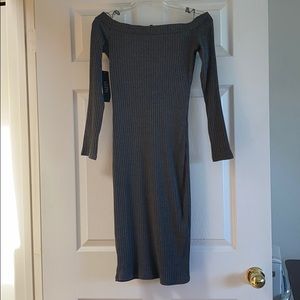 Gray off the shoulder long sleeve dress